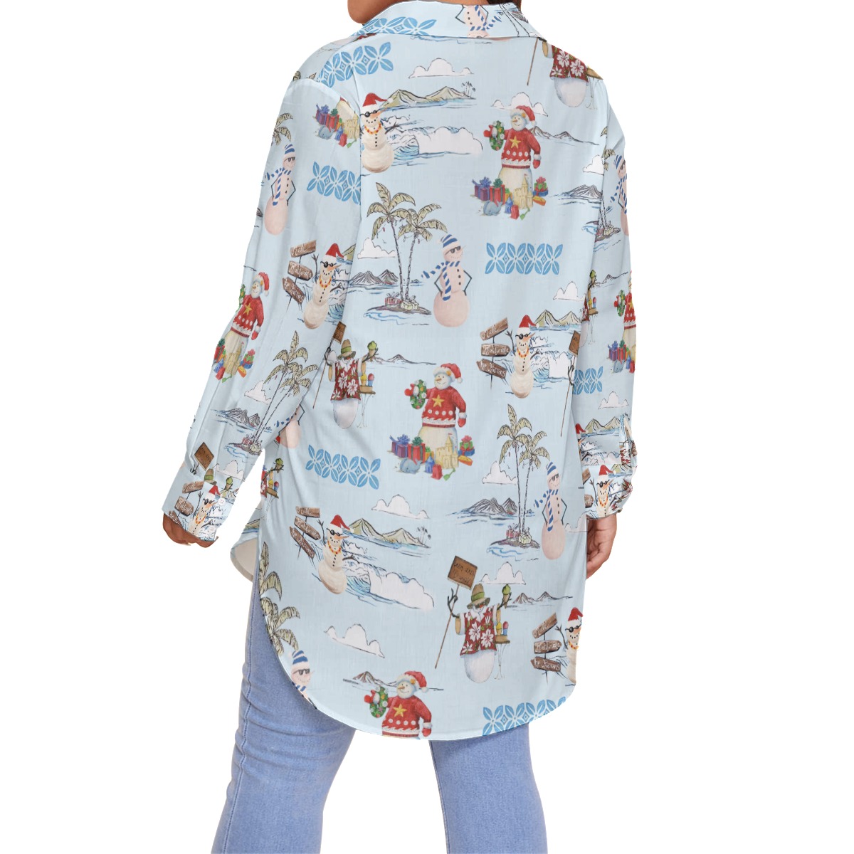 Cute Snowman Christmas Plus Size Hawiian Shirt For Women