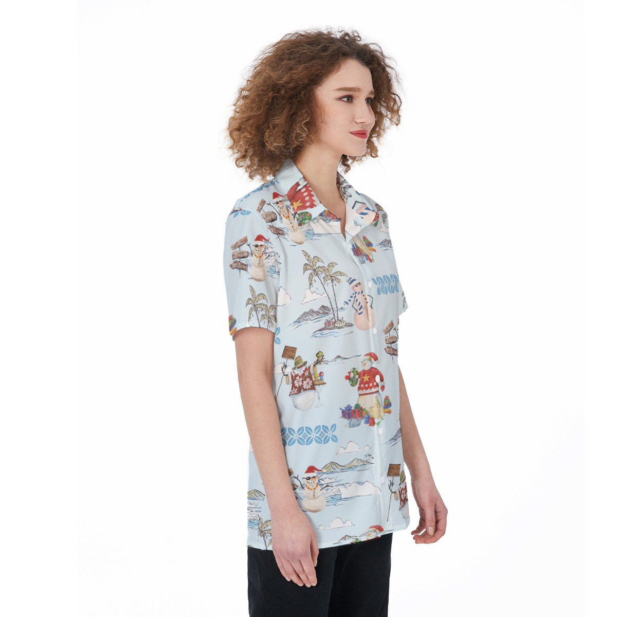 Christmas Snowman Blue Hawaiian Shirt For Women