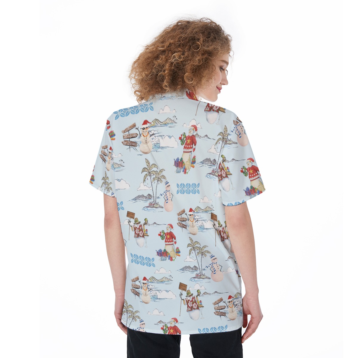 Christmas Snowman Blue Hawaiian Shirt For Women