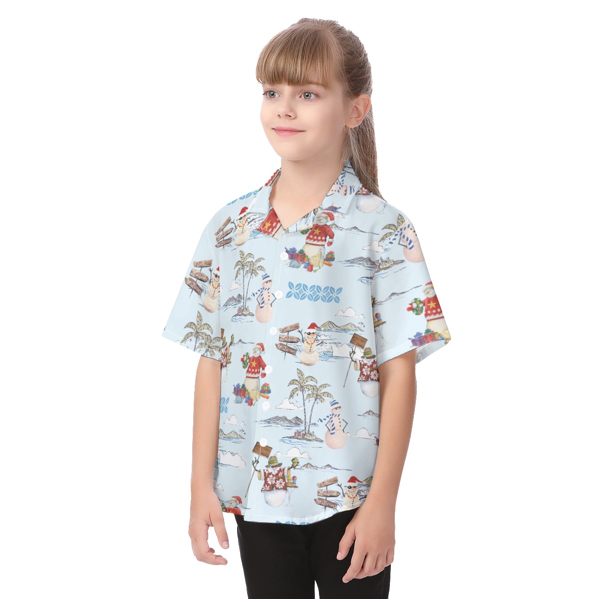 Cute Christmas Snowman Hawaiian Button Up Shirt For Kids