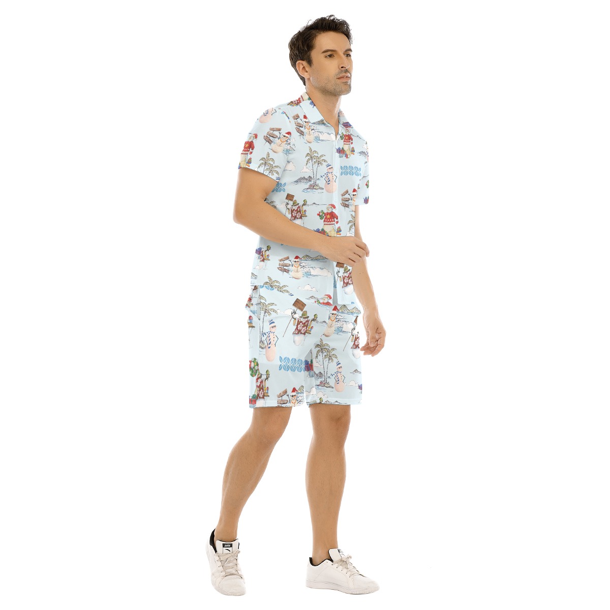 Christmas Snowman Tropical Aloha Shirt And Shorts For Men