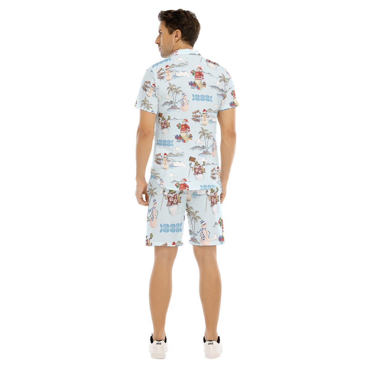 Christmas Snowman Tropical Aloha Shirt And Shorts For Men