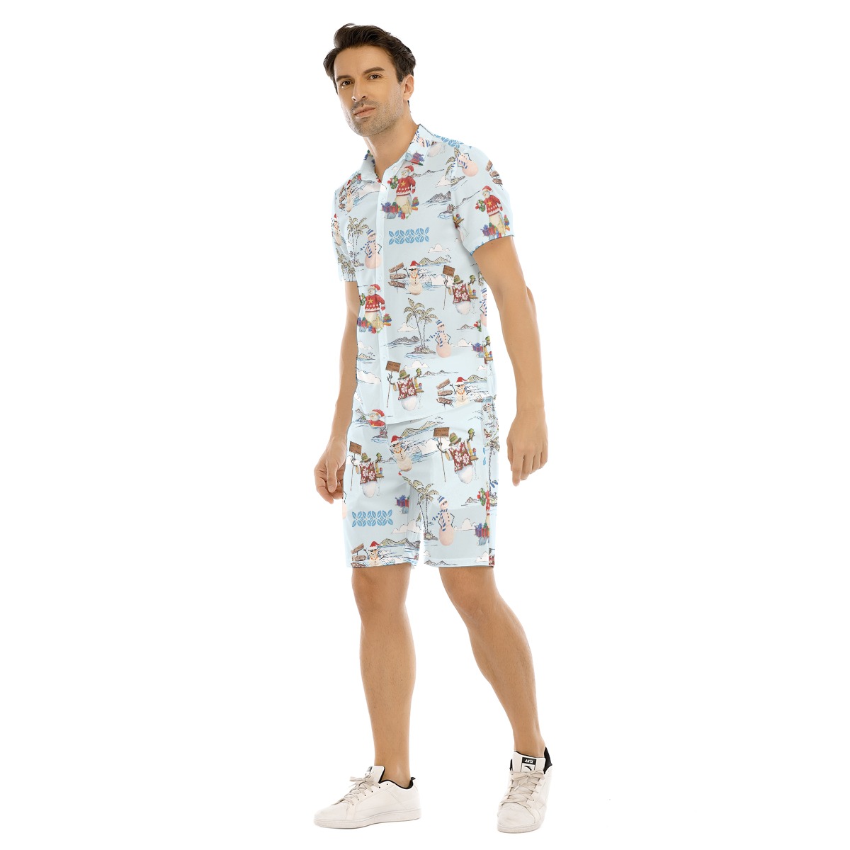 Christmas Snowman Tropical Aloha Shirt And Shorts For Men