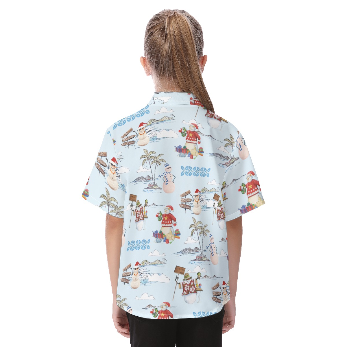 Cute Christmas Snowman Hawaiian Button Up Shirt For Kids