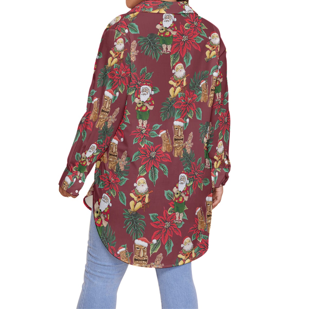 Cute Santa Claus Playing Ukulele Christmas Women's Plus Size Hawaiian Shirt