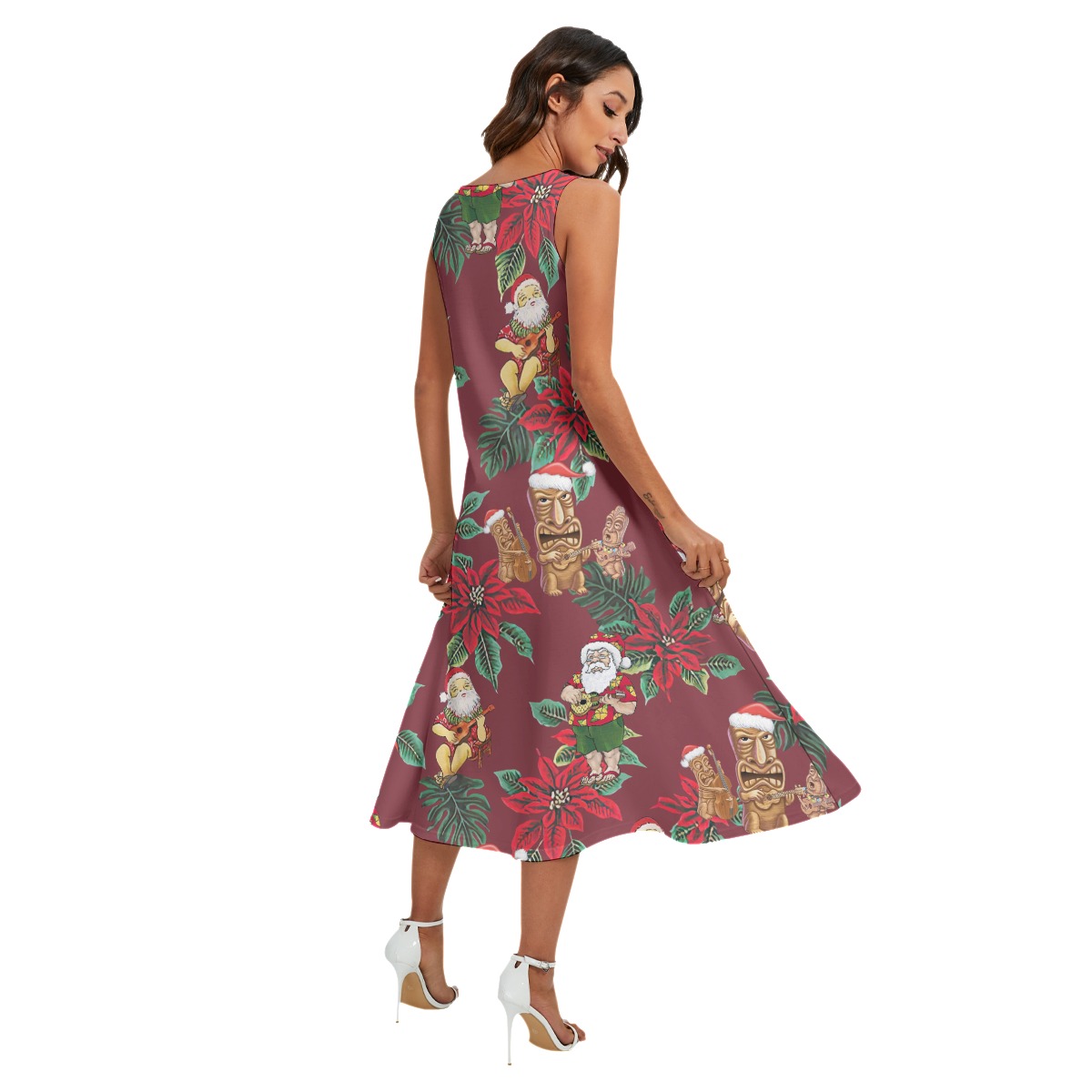 Christmas Tiki And Santa Hawaiian Dress With Pocket For Women