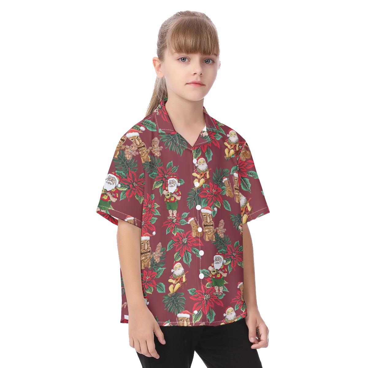 Cute Christmas Tiki And Santa Hawaiian Shirt For Kids