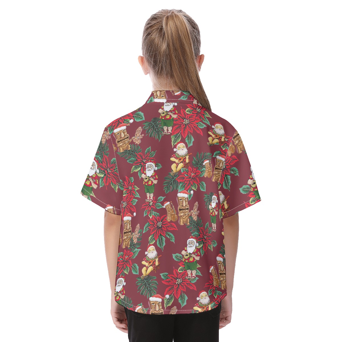 Cute Christmas Tiki And Santa Hawaiian Shirt For Kids