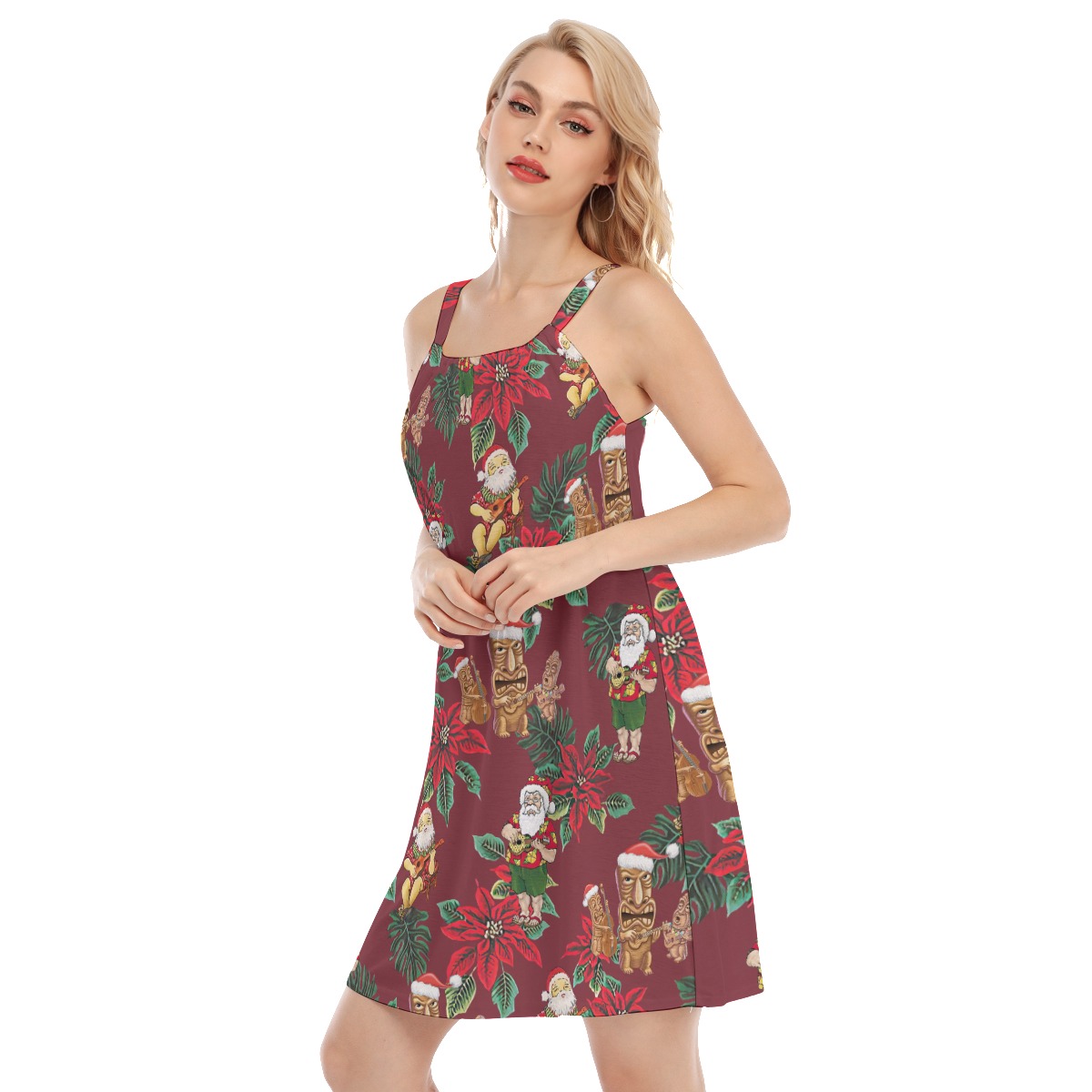 Santa Claus Poinsettia Aloha Cami Dress For Women