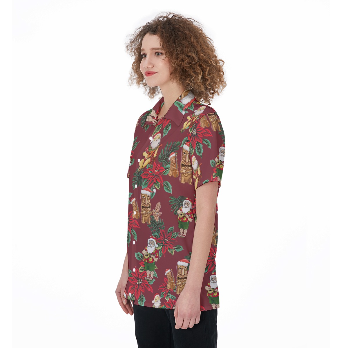 Chrismas Tiki And Santa Hawaiian Shirt For Women