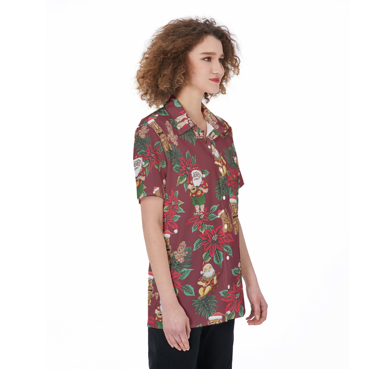 Chrismas Tiki And Santa Hawaiian Shirt For Women