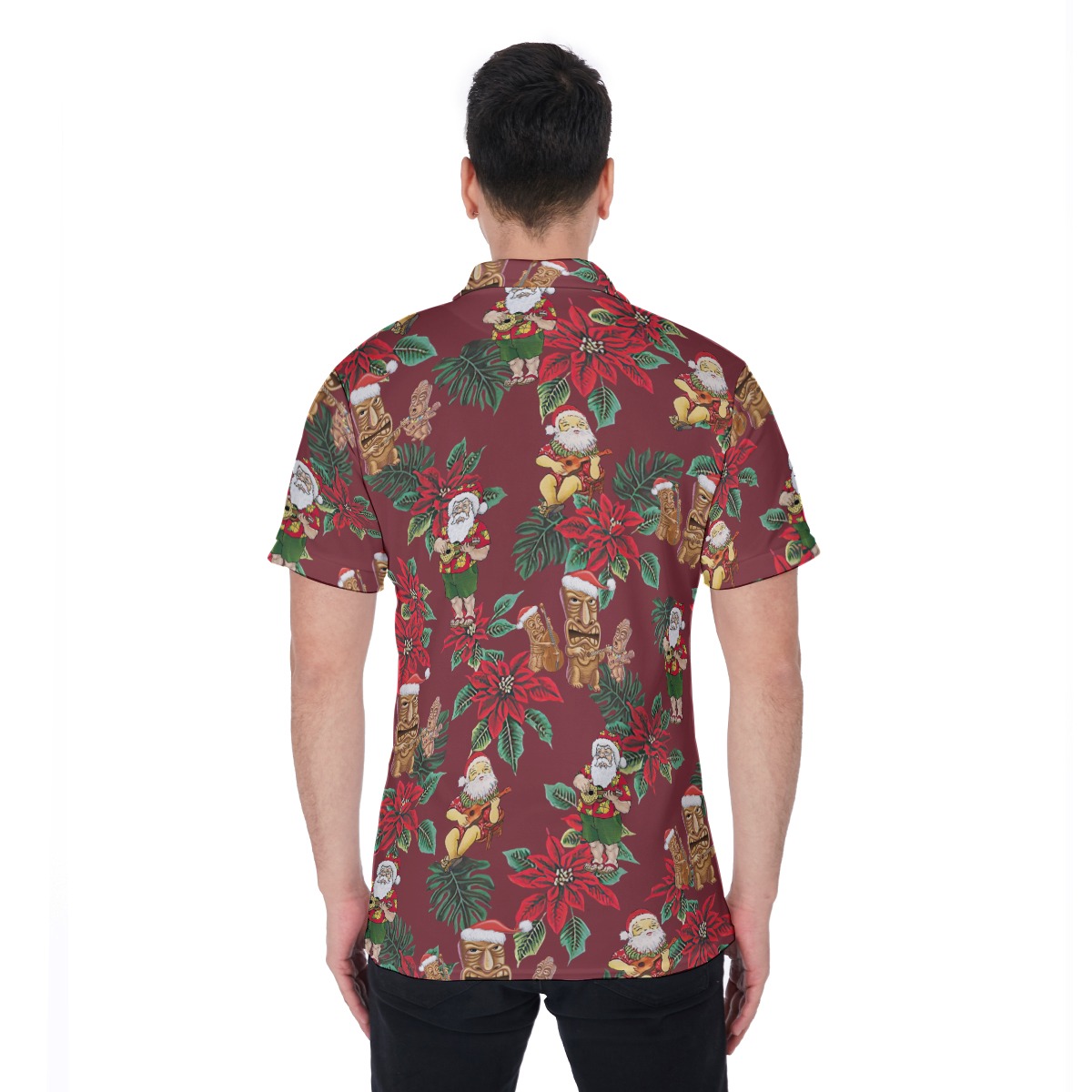 Poinsettia Flowers Santa Hawaiian Polo Shirt For Men