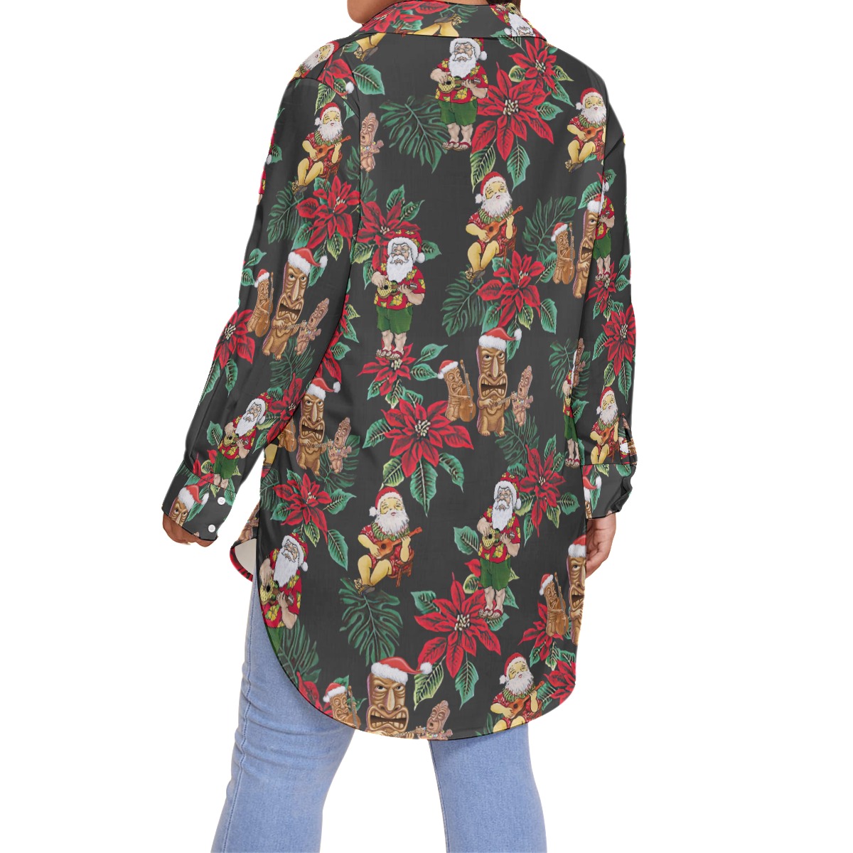 Santa Claus And Tiki Christmas Women's Plus Size Hawaiian Shirt