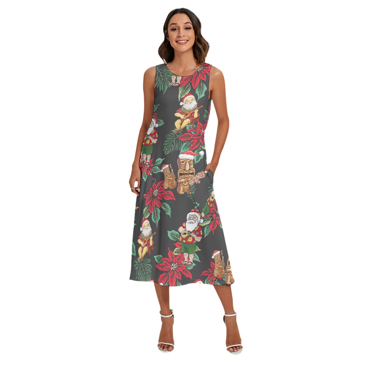 Santa Claus Playing Ukulele Hawaiian Long Dress For Women