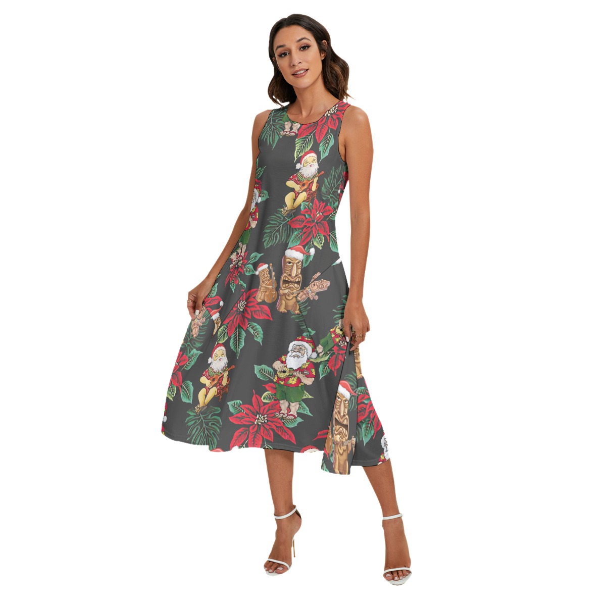 Santa Claus Playing Ukulele Hawaiian Long Dress For Women