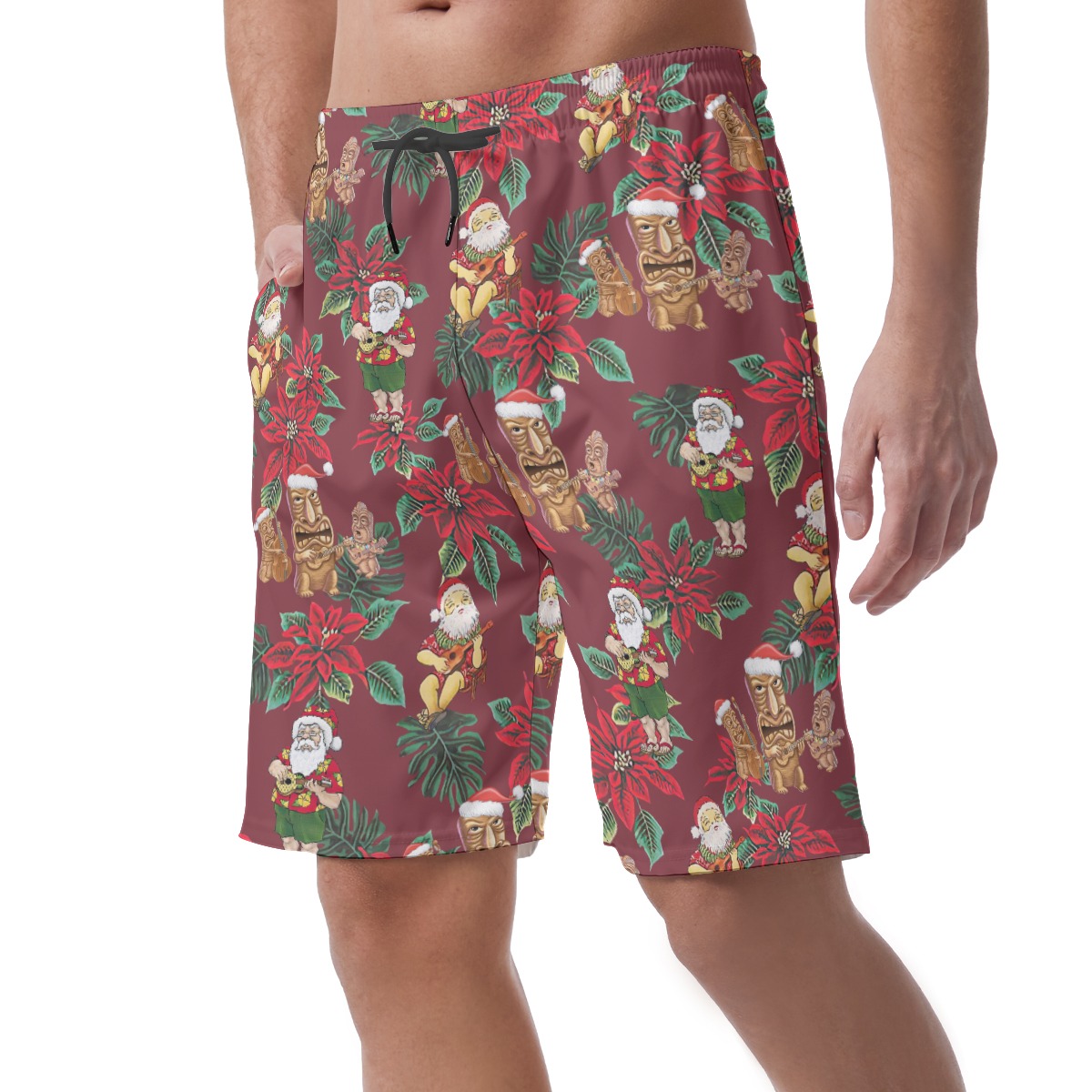 Santa Claus Playing Ukulele Aloha Beach Shorts