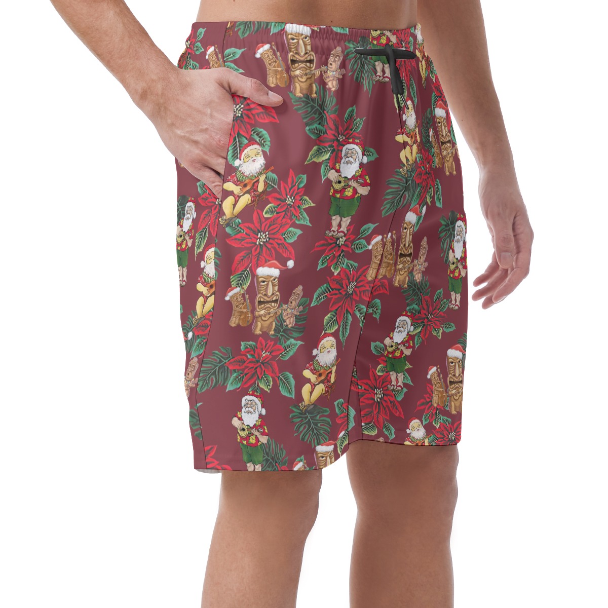 Santa Claus Playing Ukulele Aloha Beach Shorts