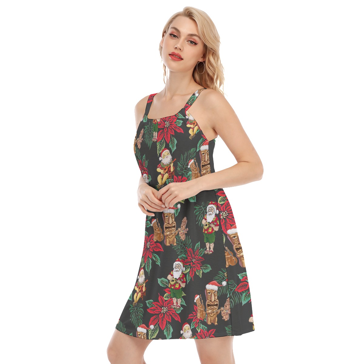 Santa Claus Poinsettia Flowers Hawaiian Dress For Women
