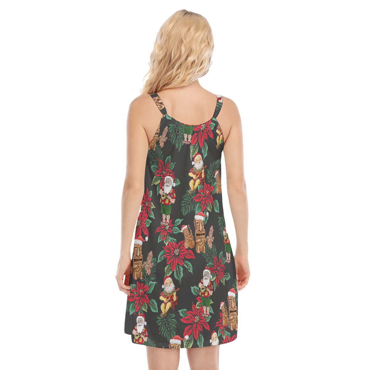 Santa Claus Poinsettia Flowers Hawaiian Dress For Women