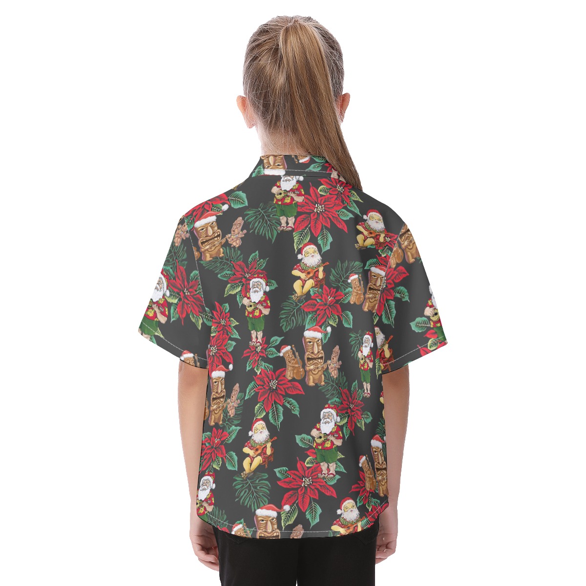 Santa Claus Poinsettia Christmas Hawaiian Shirt For Kids
