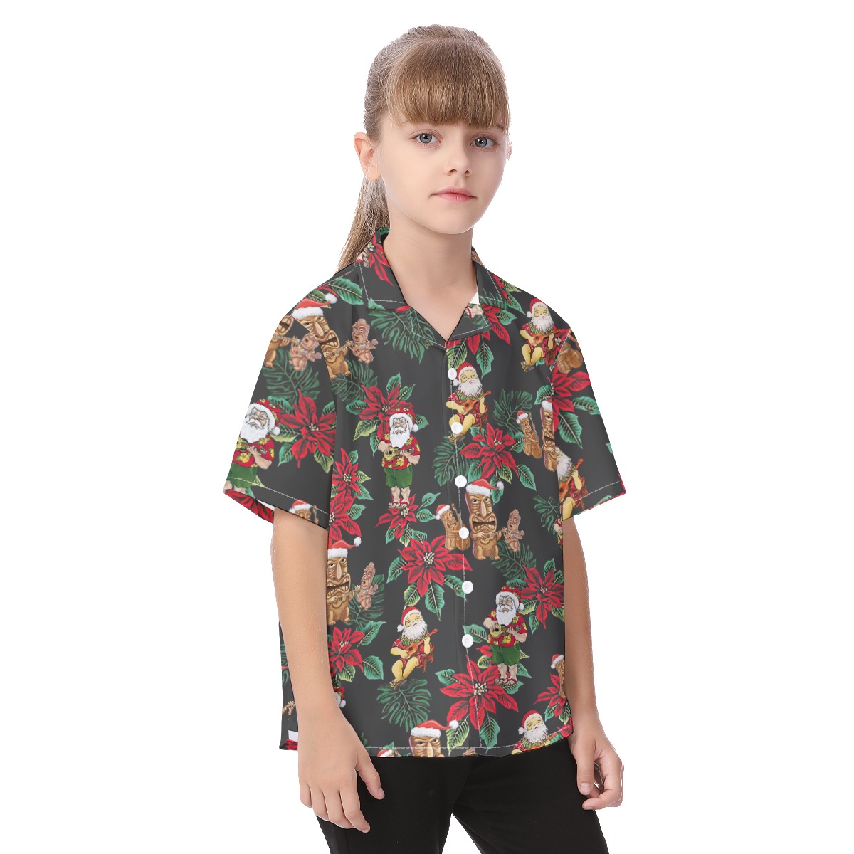 Santa Claus Poinsettia Christmas Hawaiian Shirt For Kids