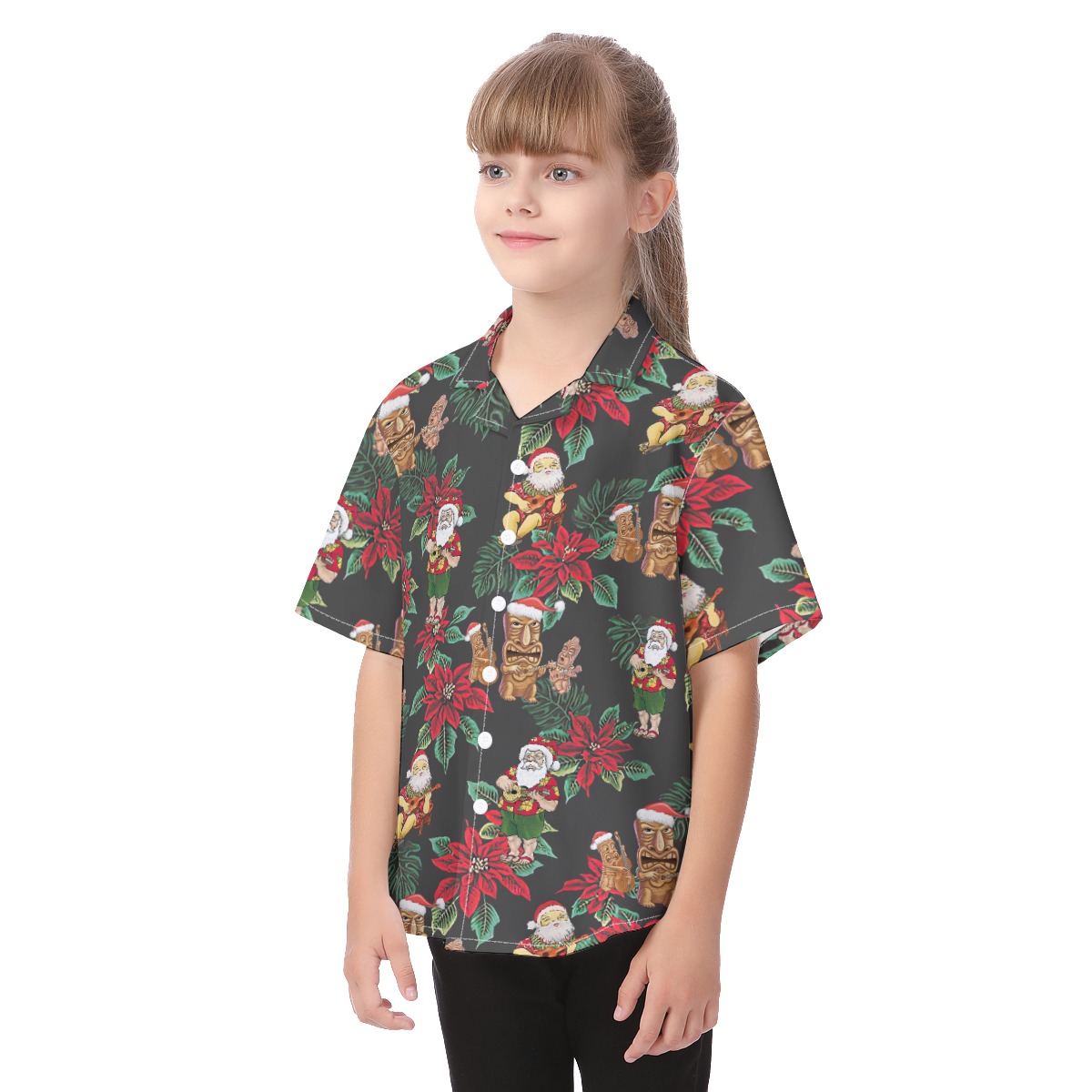Santa Claus Poinsettia Christmas Hawaiian Shirt For Kids