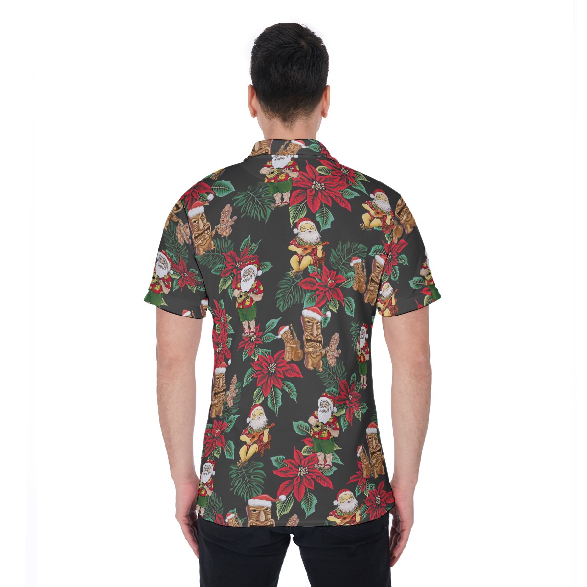 Santa Claus And Tiki Christmas Aloha Polo Shirt For Men