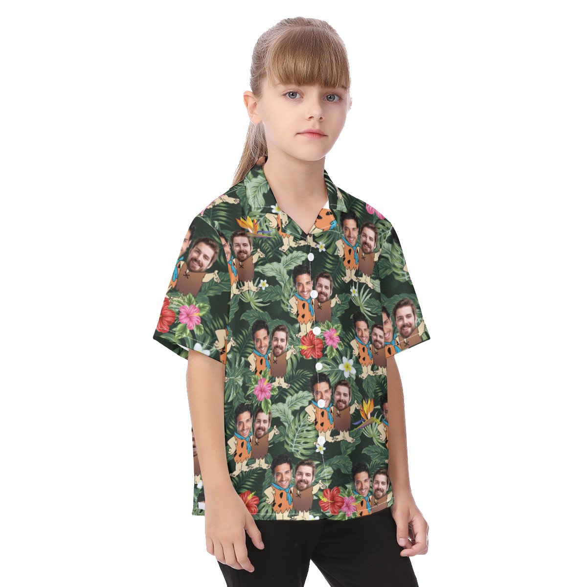 Matching Custom Face Hawaiian Button Up Shirt For Kids