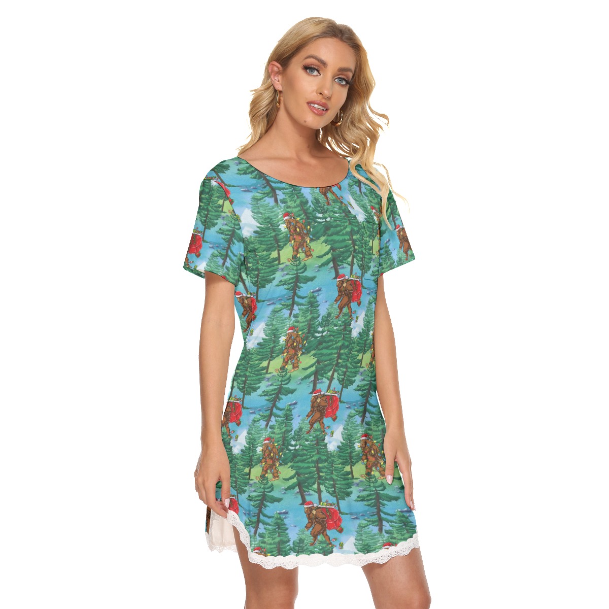 Bigfoot Hawaiian Christmas Dress With Lace