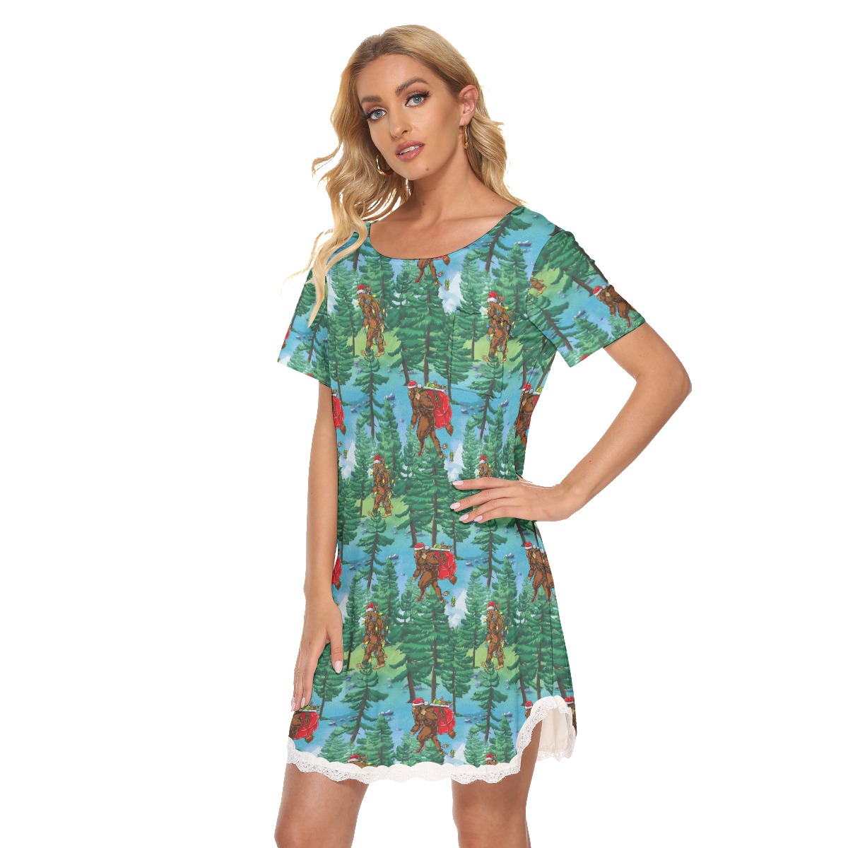 Bigfoot Hawaiian Christmas Dress With Lace