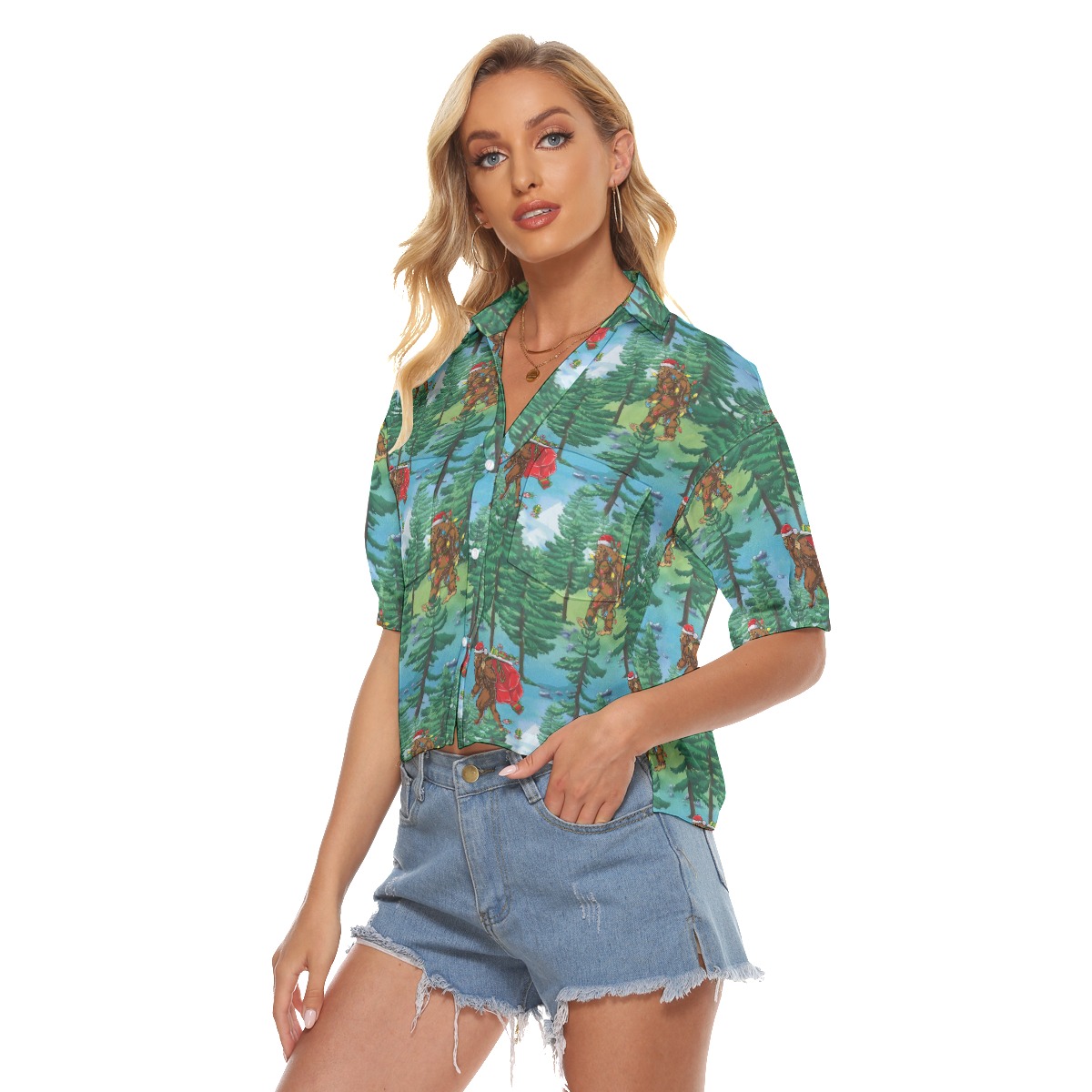 Christmas Bigfoot Xmas Hawaiian Shirt Crop Top For Women