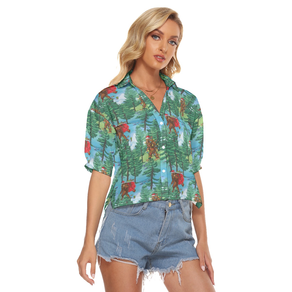Christmas Bigfoot Xmas Hawaiian Shirt Crop Top For Women