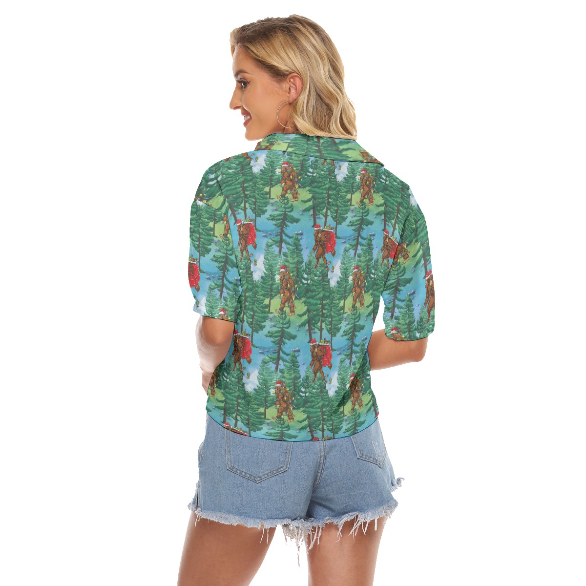 Christmas Bigfoot Xmas Hawaiian Shirt Crop Top For Women