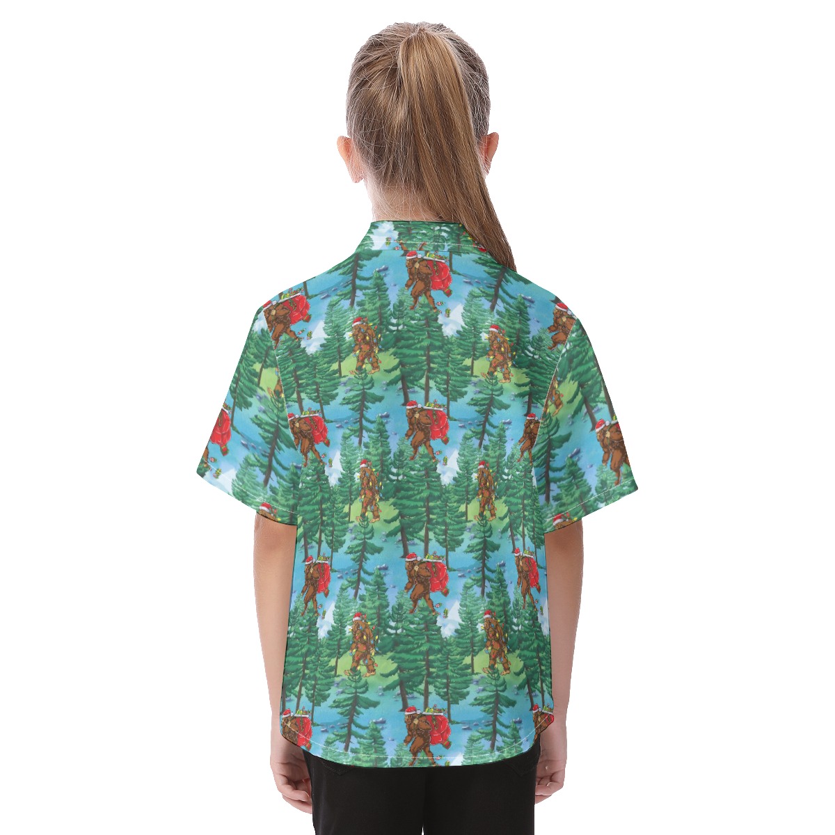 Bigfoot Christmas Hawaiian Button Up Shirt For Kids