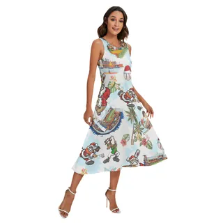 Cute Santa Claus Playing Baseball Aloha Long Dress With Pockets For Women