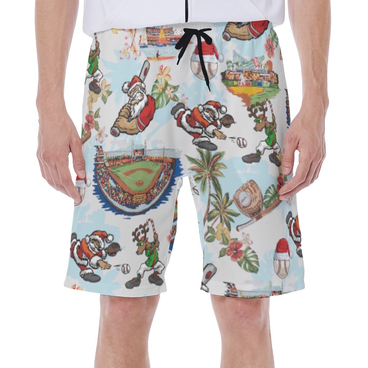 Baseball Santa Claus Hawaiian Swim Trunks For Men - variant image 1