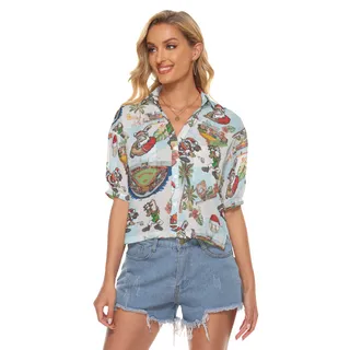Funny Santa Baseball Christmas Aloha Crop Top Shirt For Women