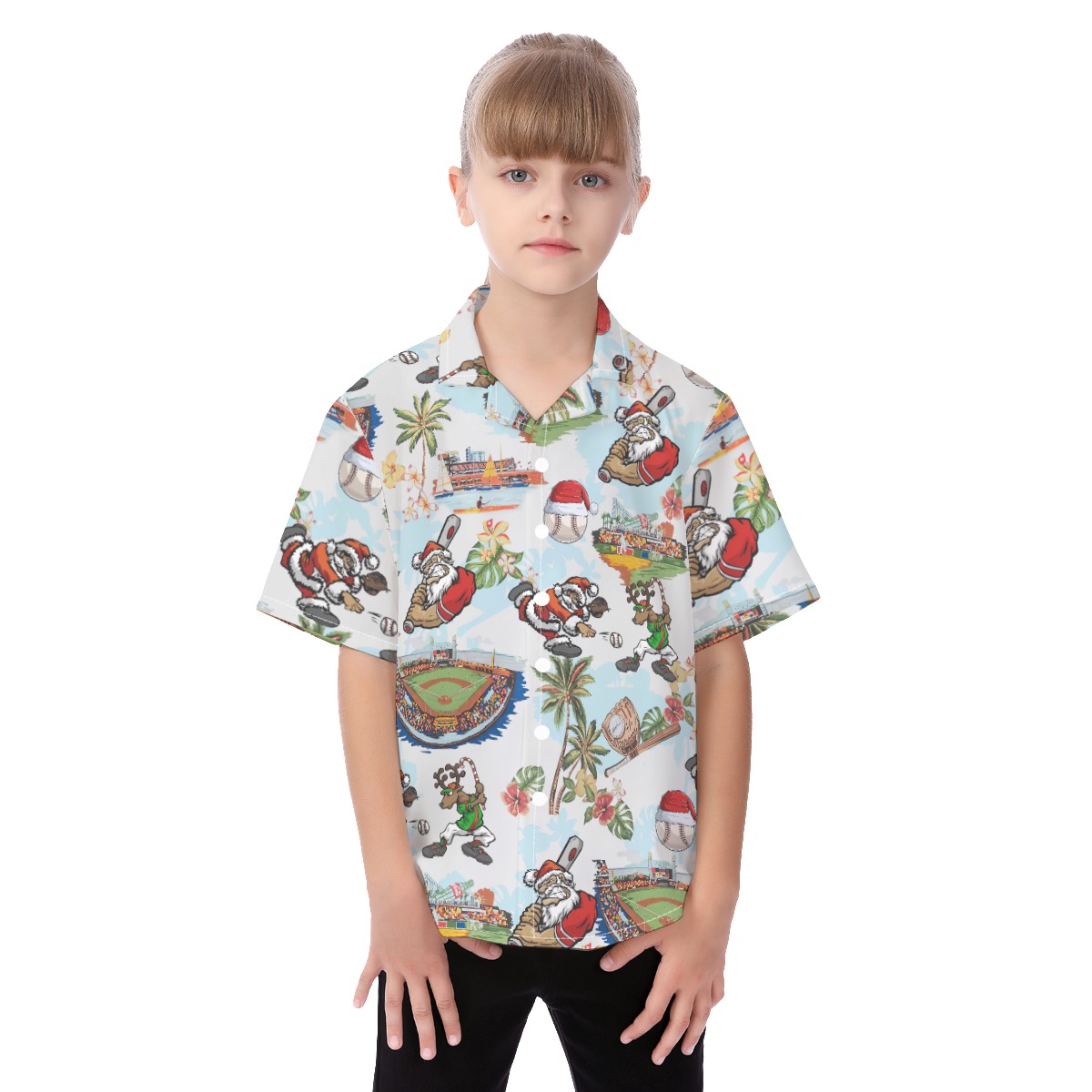Cute Santa Claus Playing Baseball Hawaiian Shirt For Kids - variant image 1