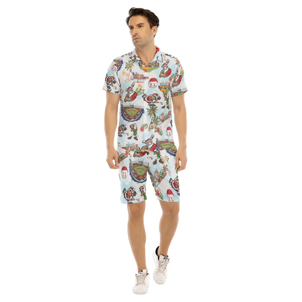 Santa Claus Baseball Xmas Hawaiian Shirt And Shorts For Men - variant image 1