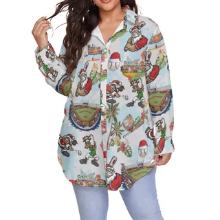 Santa Playing Baseball Christmas Women's Plus Size Hawaiian Shirt