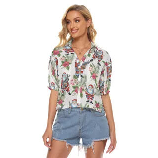 Funny Santa Claus With Machine Gun Aloha Crop Top Shirt For Women