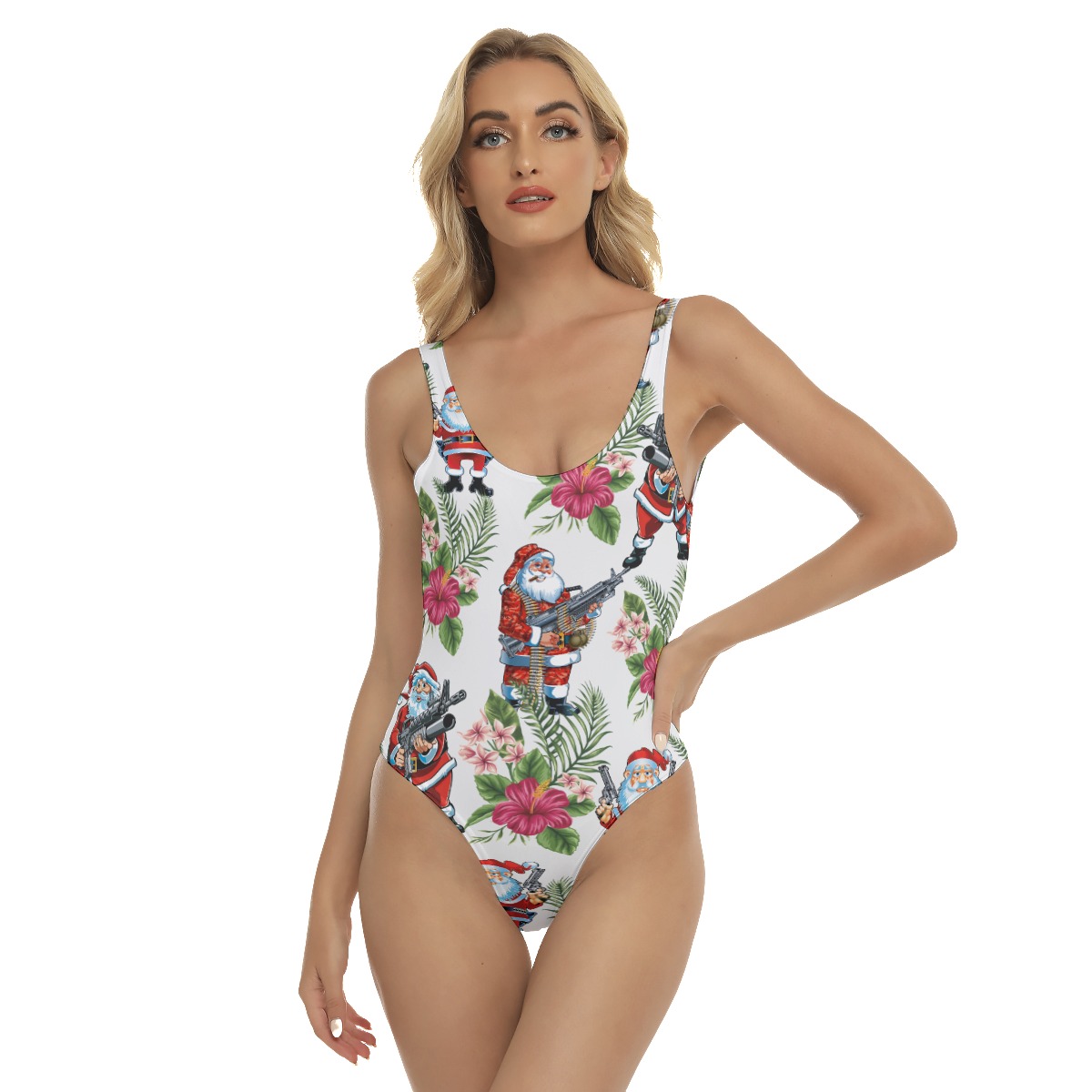 Santa Claus With Gun Hawaiian One Piece Swimsuit For Women - variant image 1
