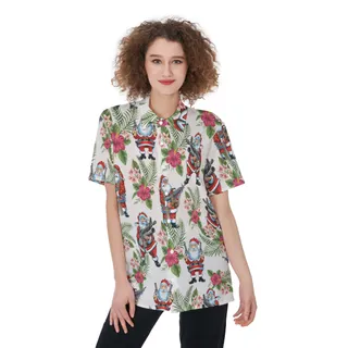 Funny Santa With Machine Gun Aloha Shirt For Women