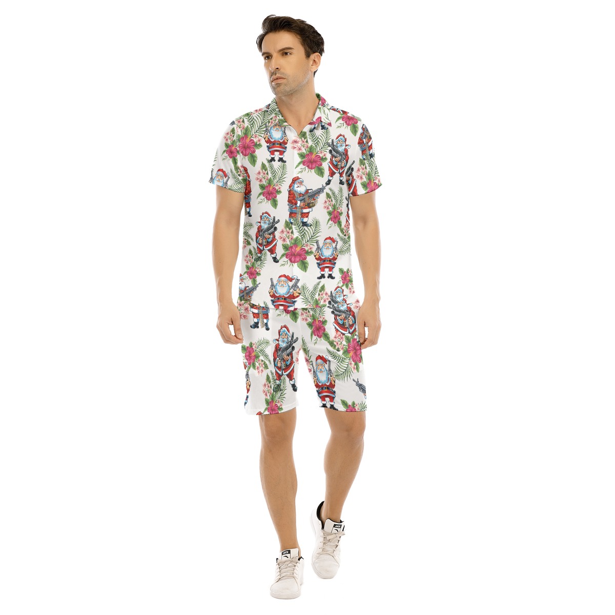 Tactical Santa Floral Hawaiian Shirt And Shorts For Men - variant image 1