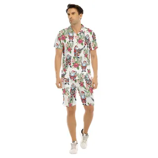 Tactical Santa Floral Hawaiian Shirt And Shorts For Men