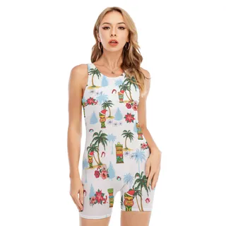 Tiki Christmas Hawaiian Sleeveless Swimsuit For Women