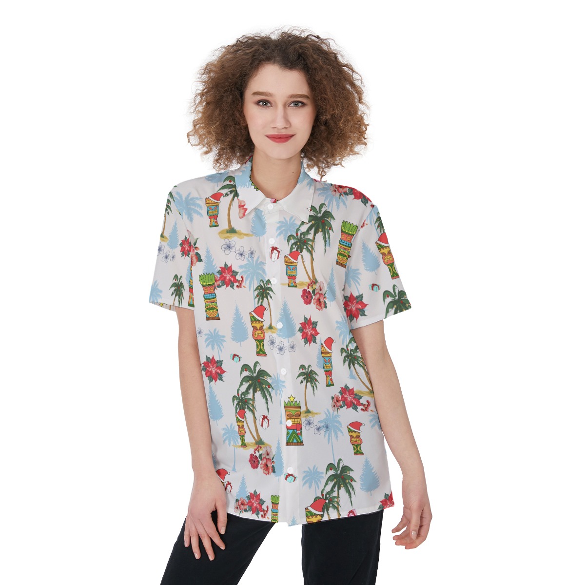 Tiki Christmas White Aloha Shirt For Women - variant image 1