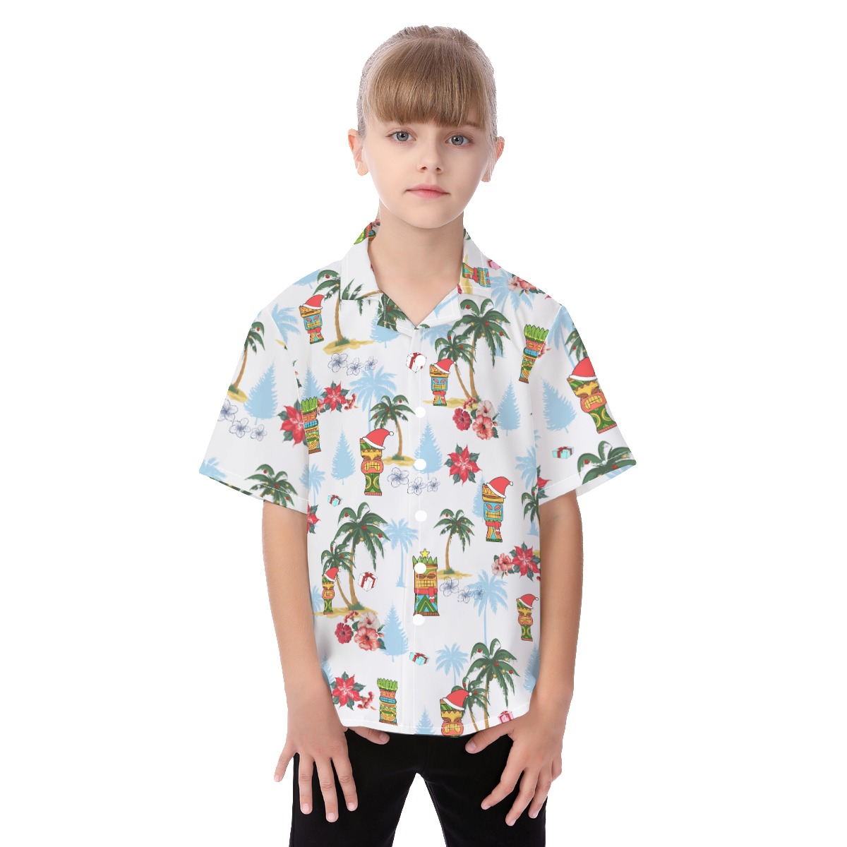 Christmas Tiki Hawaiian Button Up Shirt For Kids - variant image 1