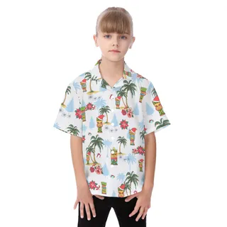 Christmas Tiki Hawaiian Button Up Shirt For Kids