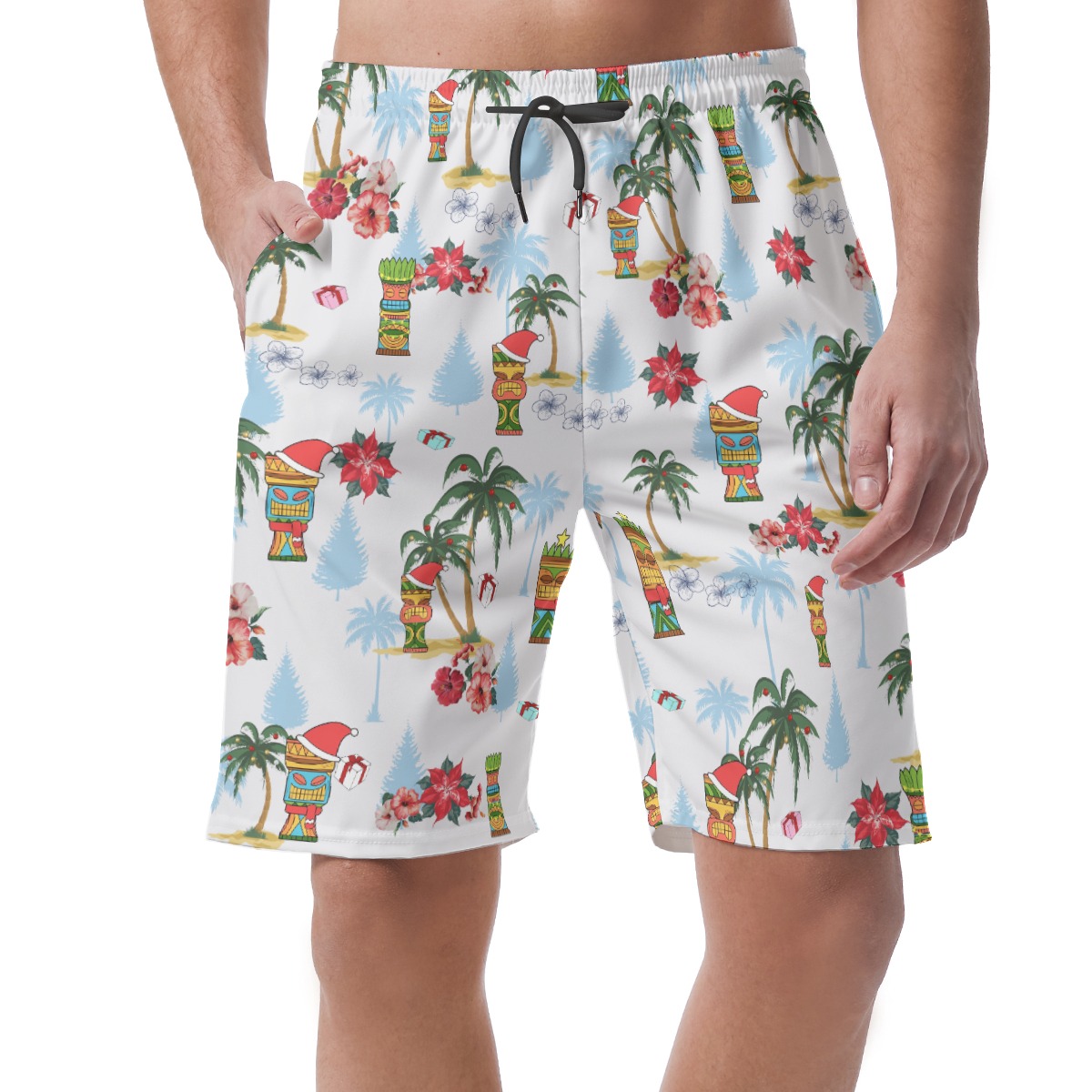 Christmas Tiki White Aloha Beach Shorts For Men - variant image 1